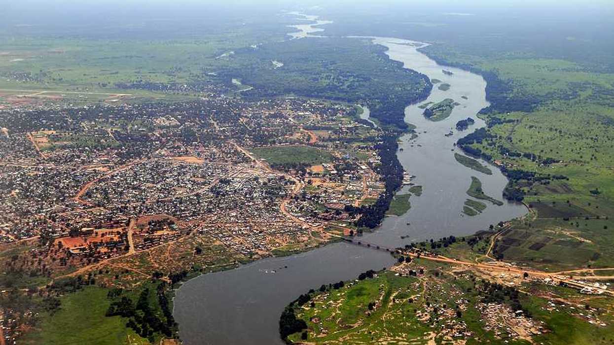 An aerial view of Juba, the capital of Sudan with the River Nile