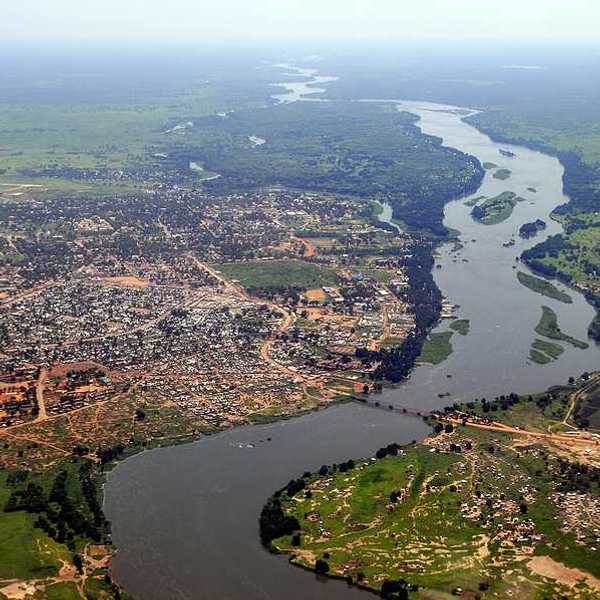 An aerial view of Juba, the capital of Sudan with the River Nile
