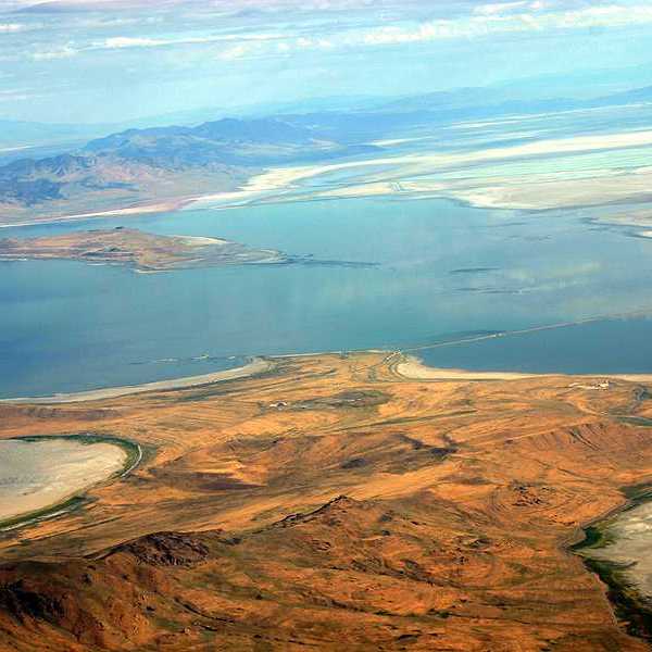 An aerial view of the Great Salt Lake