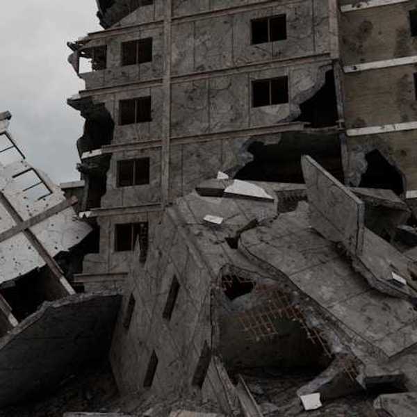 An apartment building in ruins in Gaza