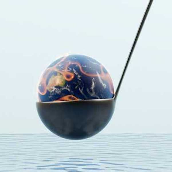 An illustration of a burning earth being dipped into cool water
