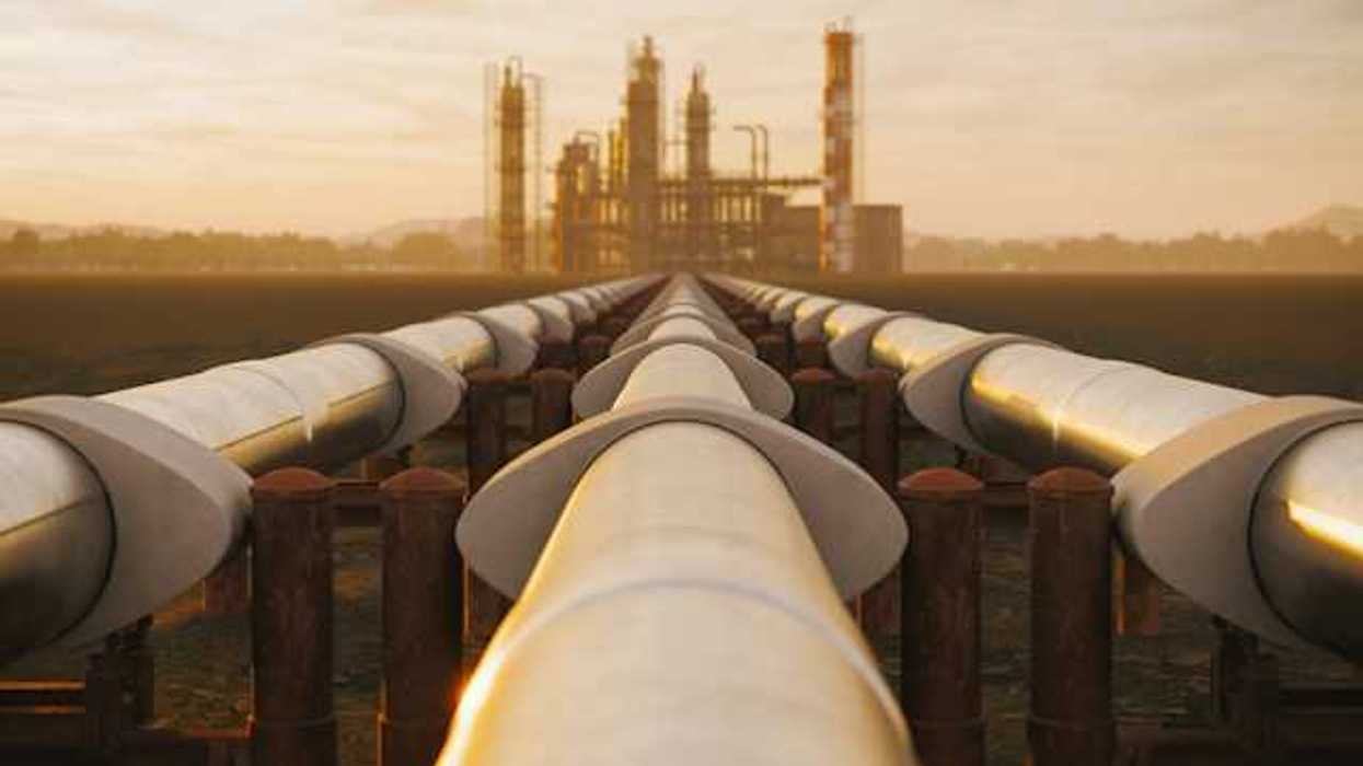 An illustration of a pipeline heading towards an energy plant