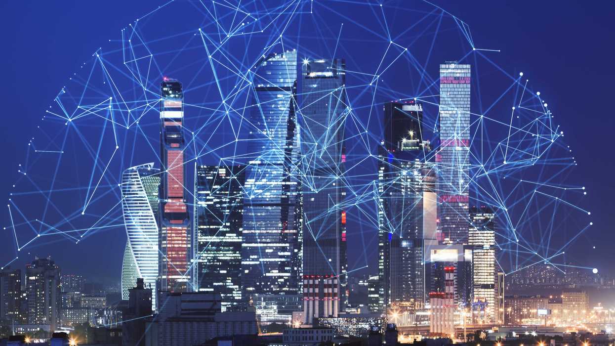 An illustration of a wireless network around a city