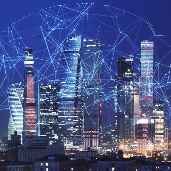An illustration of a wireless network around a city