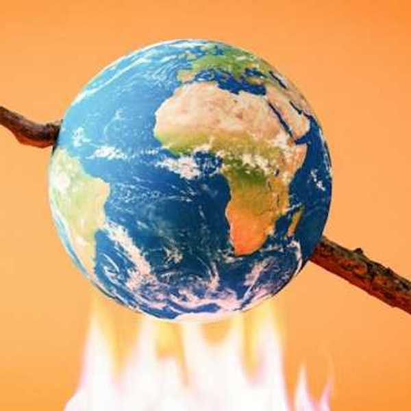 An illustration of the earth on a stick being burned over a fire