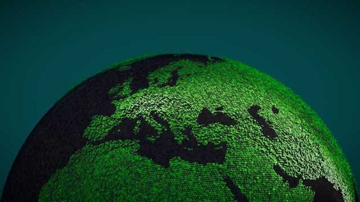 An illustration of the earth with the continents depicted as green areas