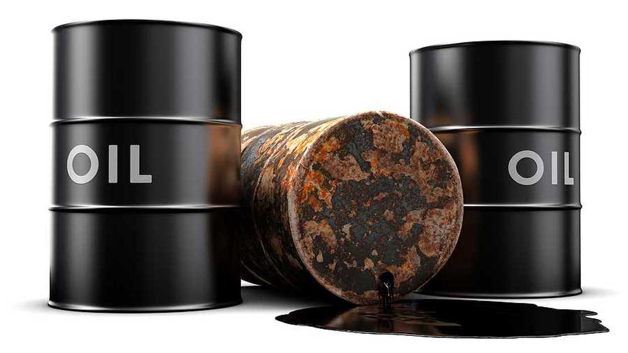 An illustration of three oil barrels, one of which is rusty and leaking oil
