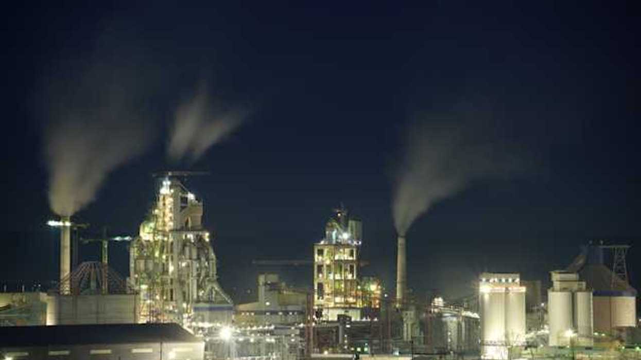 An industrial facility at night