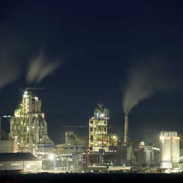 An industrial facility at night