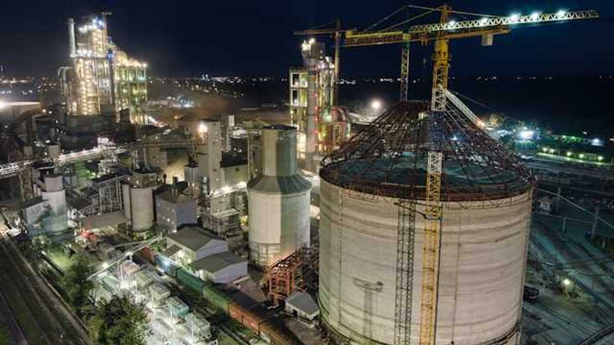 An industrial plant at night
