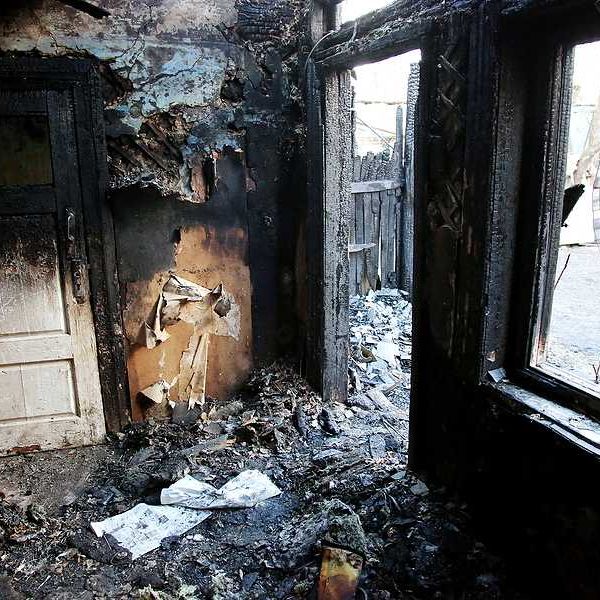 An interior photo of a burned home