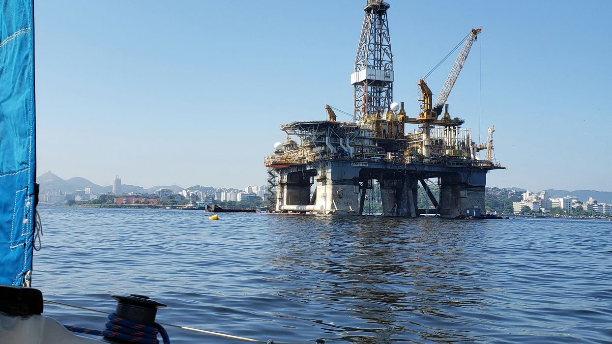 An offshore oil drilling platform near Rio de Janeiro.