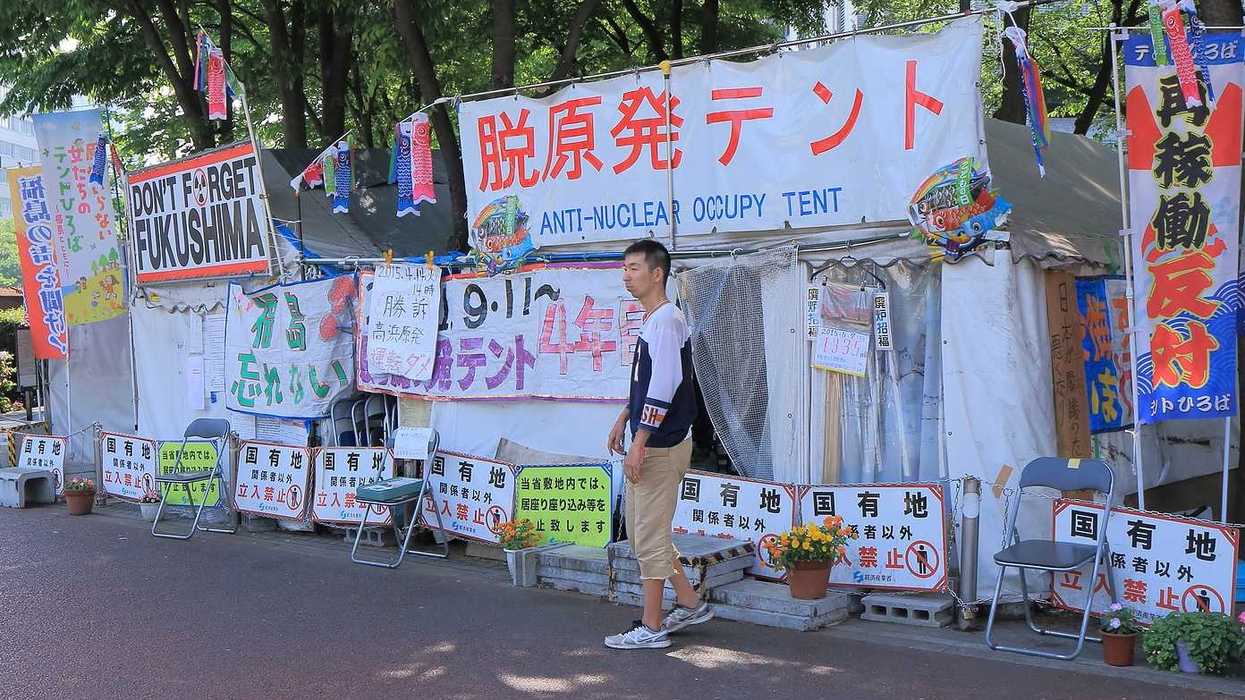 Anti nuclear occupy tent. Anti nuclear occupy tent pitched near National Diet Building in Nagatacho.