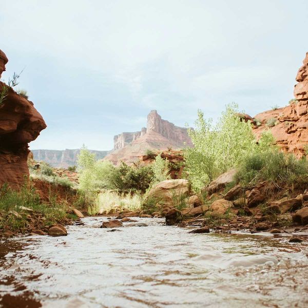 arroyo in the arid Southwest canyon country with water running through it