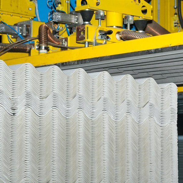 Asbestos roof tiles in a factory.