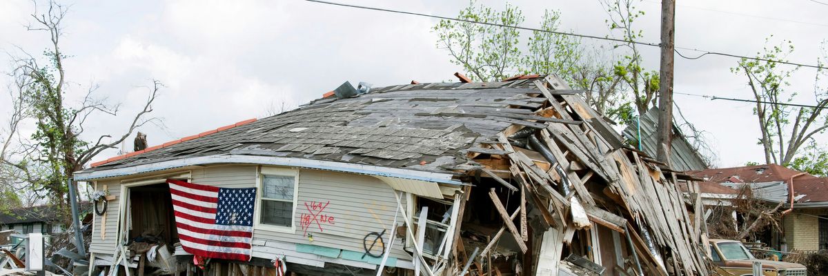 Barber Shop located in Ninth Ward, New Orleans, Louisiana, damaged by Hurricane Katrina in 2005.