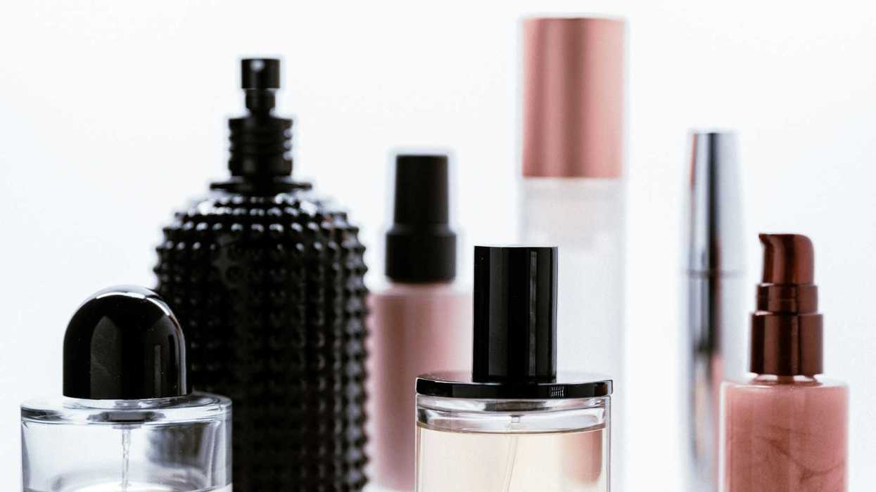 black and white glass bottles.