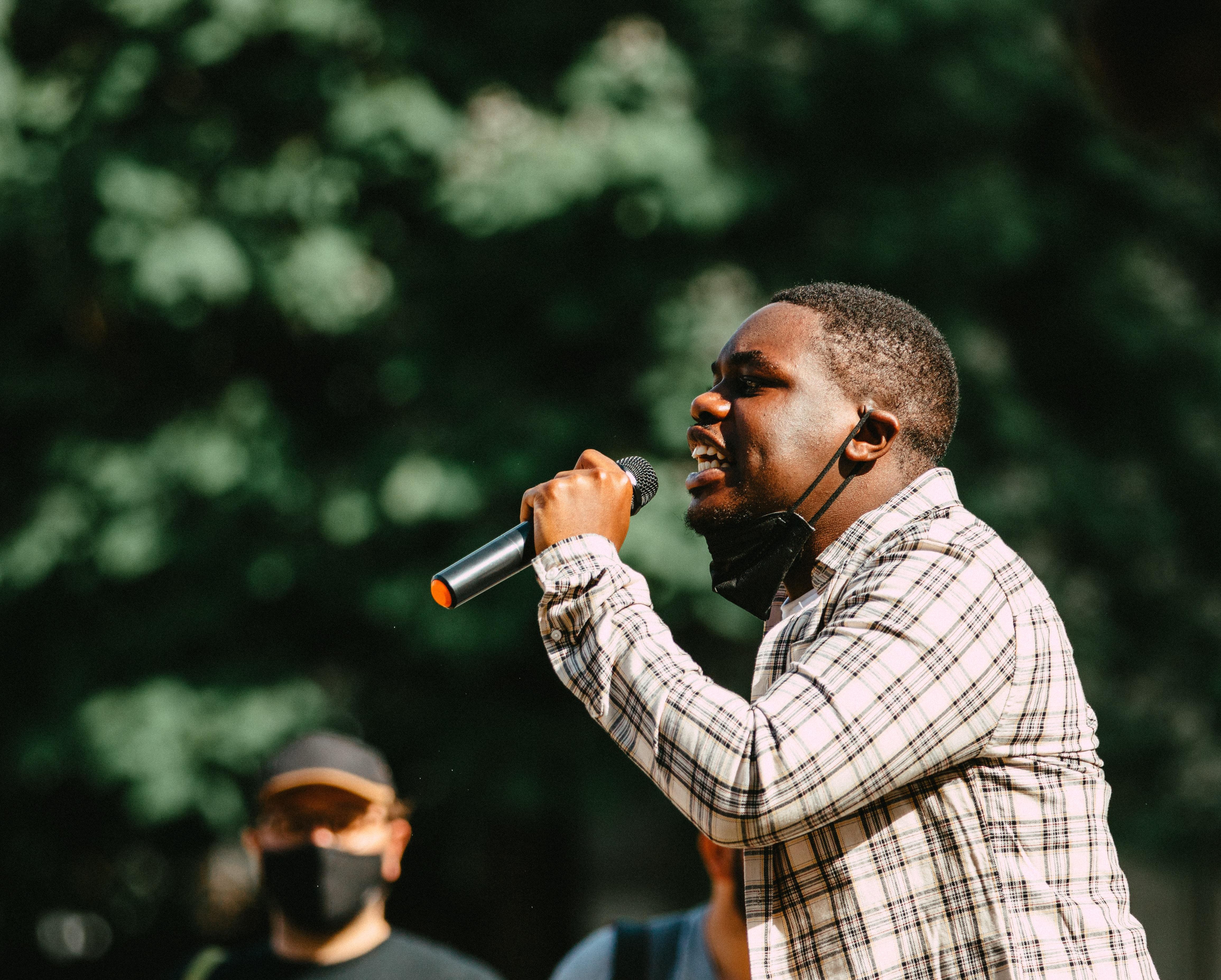 black man activist microphone