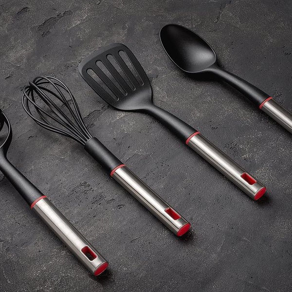 Black plastic kitchen utensils