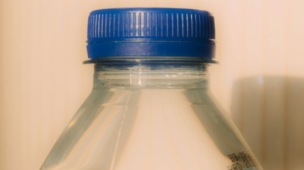 blue and white plastic bottle