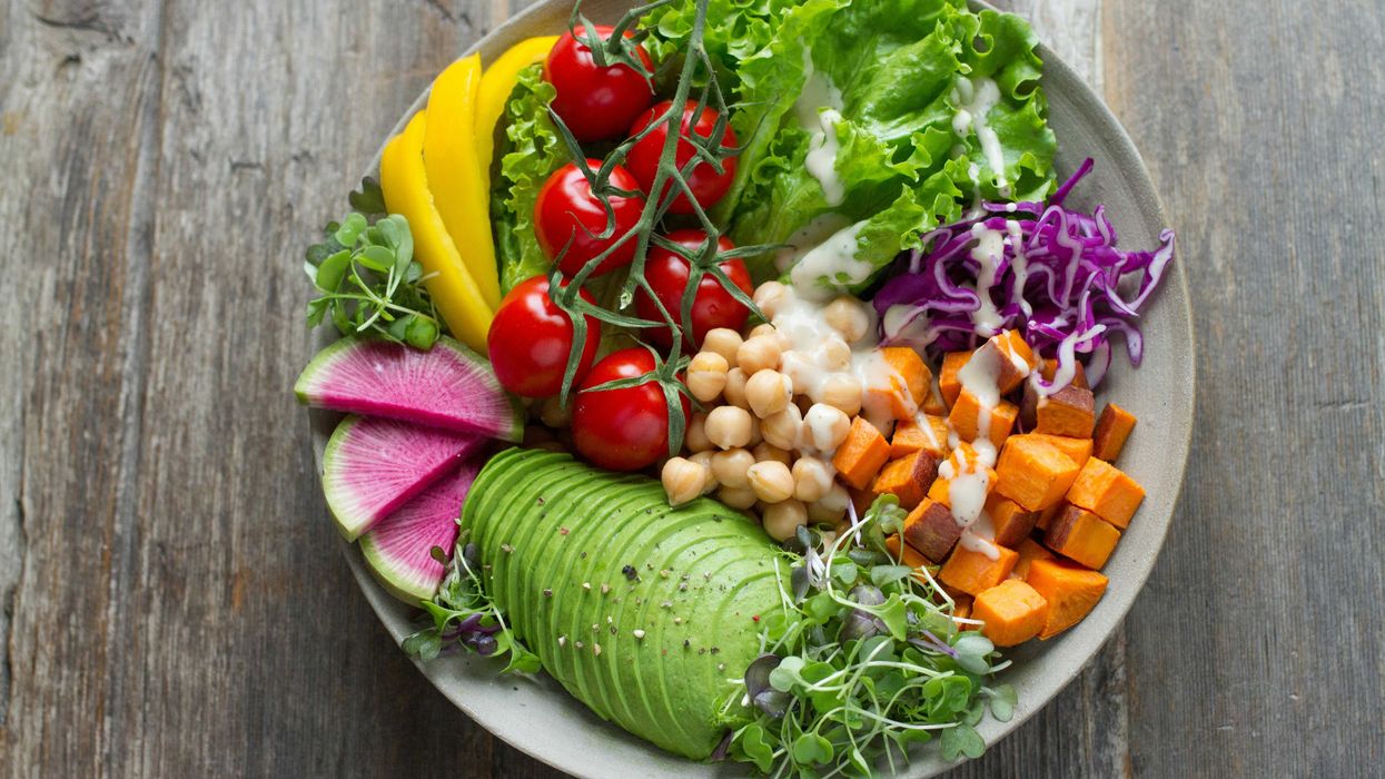 Bowl of vegetables with avocado and garbanzo beans