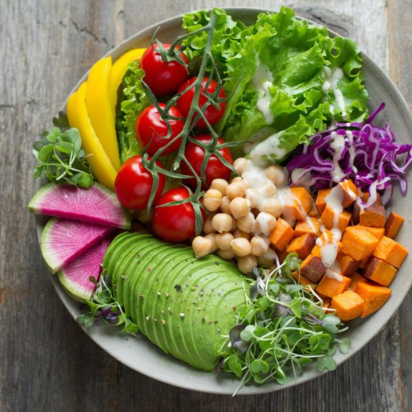 Bowl of vegetables with avocado and garbanzo beans