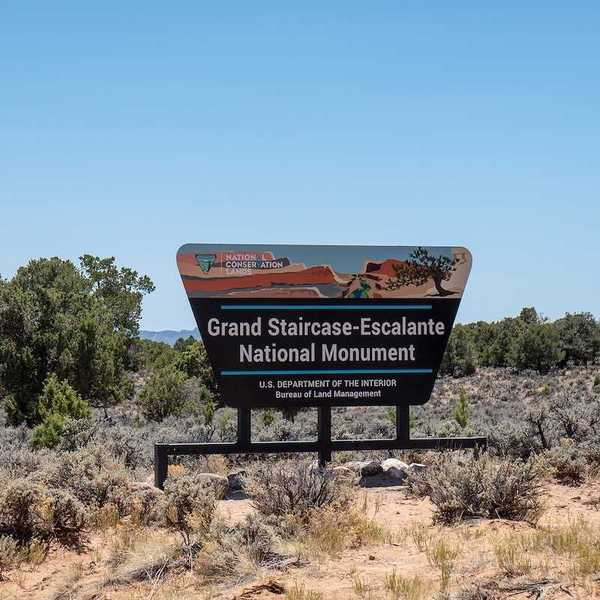 Bureau of Land Management sign for the Grand Staircase Escalante National Monument in Utah.