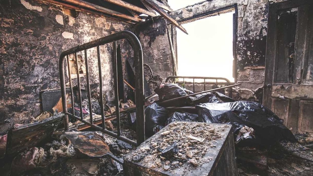 Burned-out room post-fire aftermath