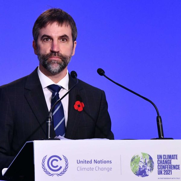 Canada's former culture minister Steven Guilbeault at lectern COP26 UN climate change conference 2021