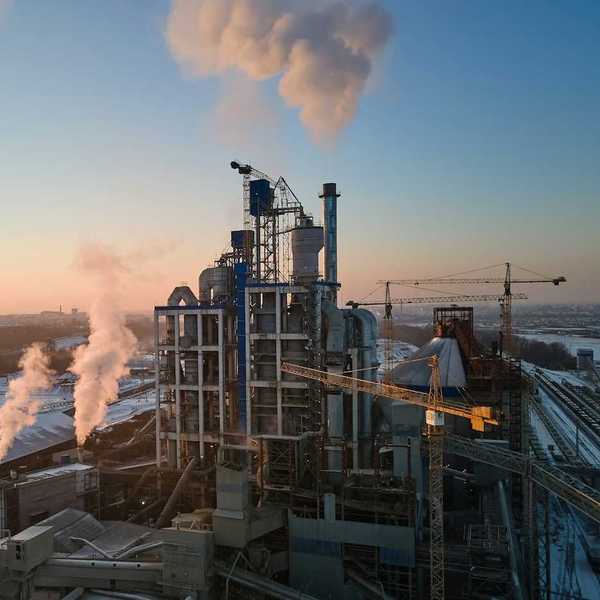 Cement plant flanked by three massive cranes