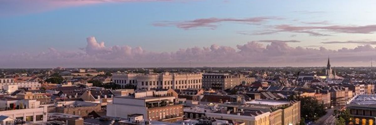 Charleston South Carolina buildings and street viewed from above.