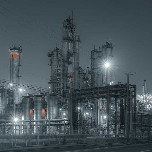 Chemical manufacturing facility at night