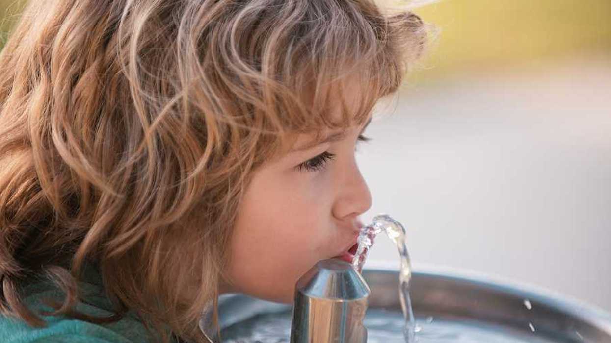 Child drinking from drinking fountain