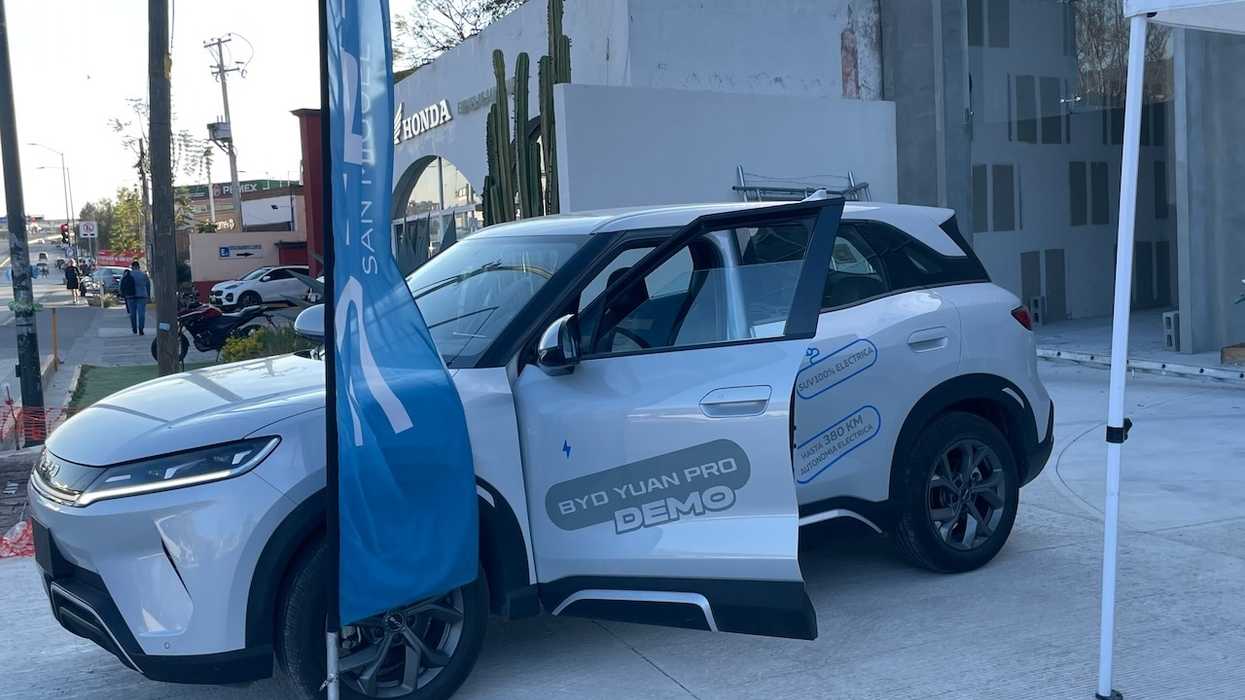 Chinese electric car manufactured by BYD on display in San Miguel de Allende, Mexico.