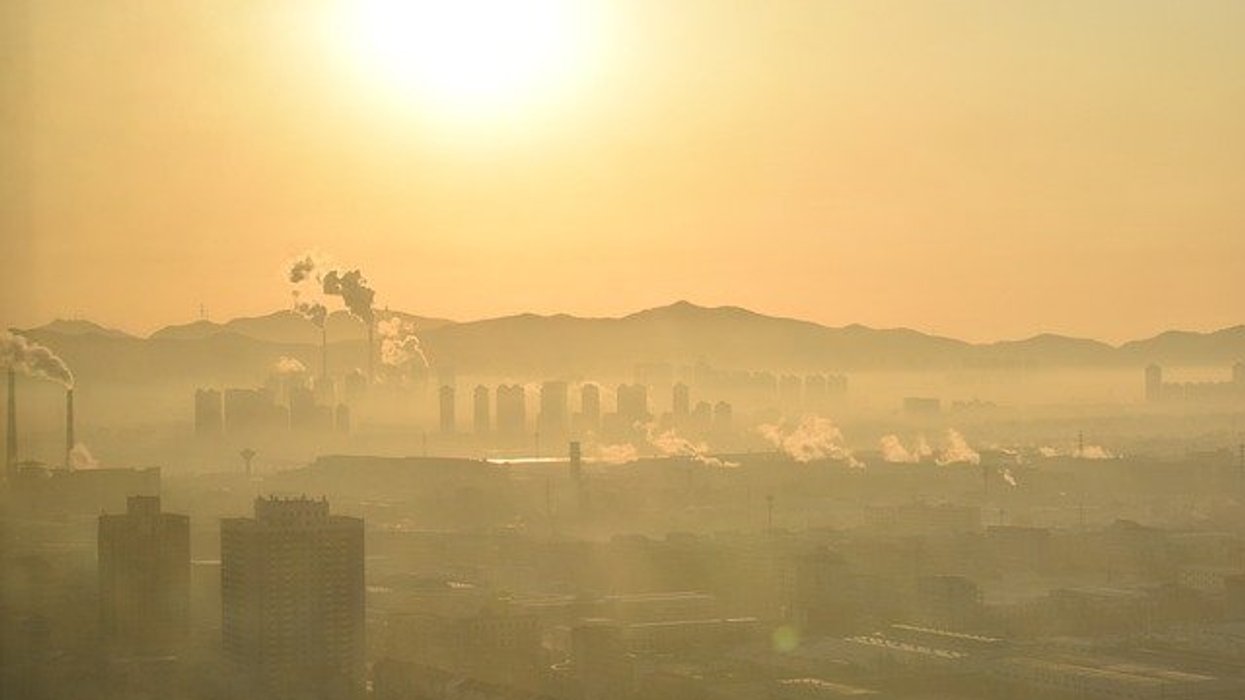Cityscape with smog and pollution