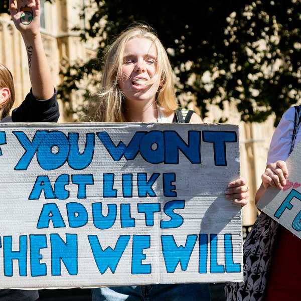 Climate Change Protesters gather in Westminster, central London near the British Parliament as part of a global day of protest.