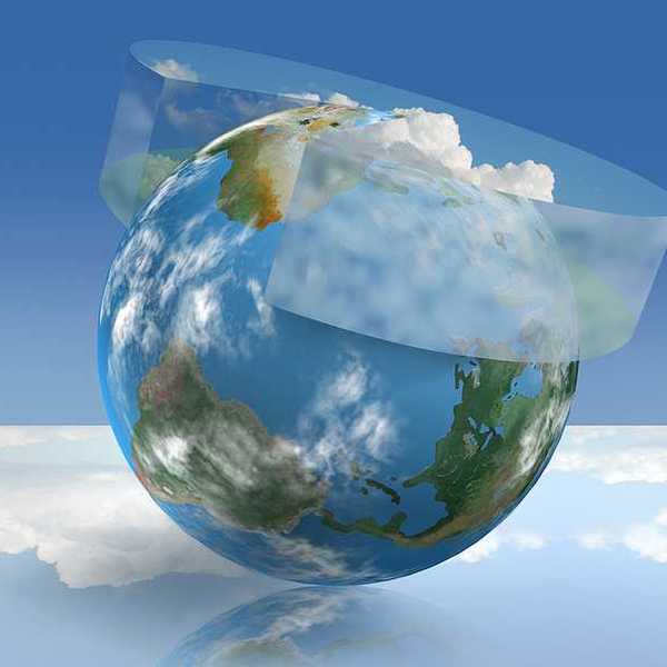 Climate control technology illustrated with planet earth depicted with a solar shield