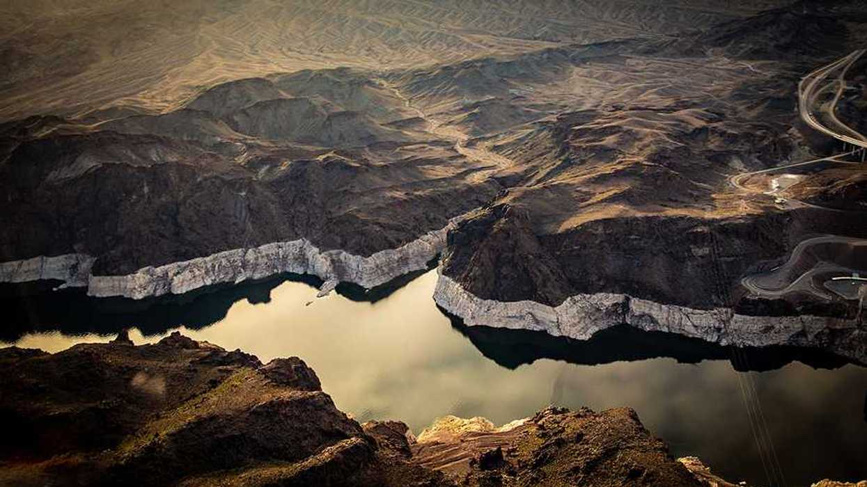 Colorado River showing "bathtub ring" low water levels near Hoover Dam