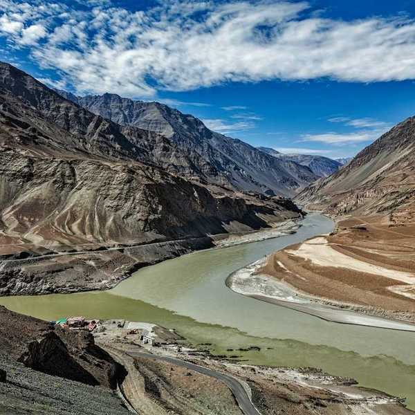 Confluence of Indus and Zanskar Rivers in the Himalayas