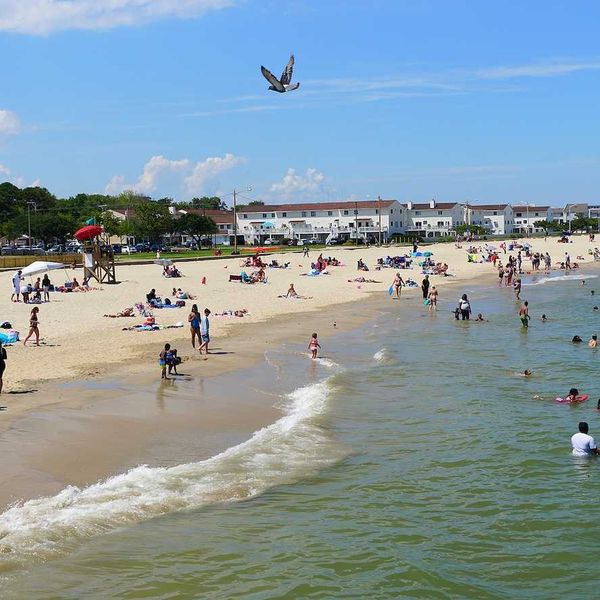 Crowds on the Buckroe Beach , Hampton, Virginia, during a hot summer day
