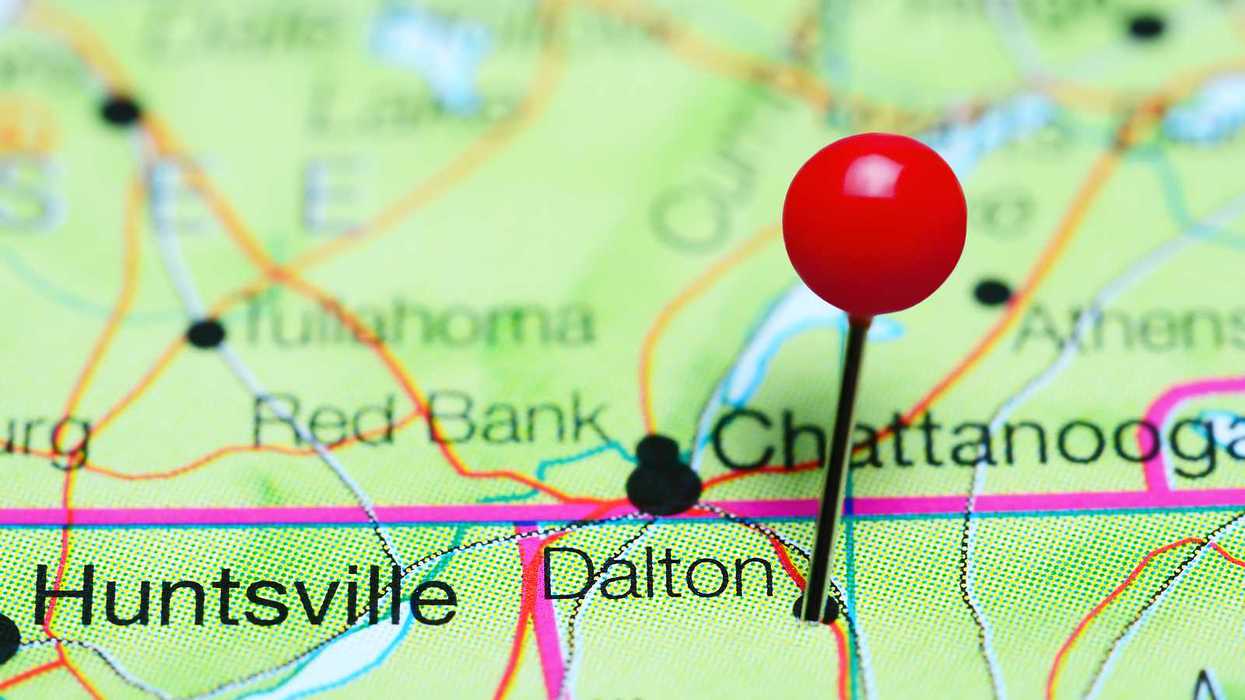 Dalton, Georgia, pinned on a map of Georgia, USA