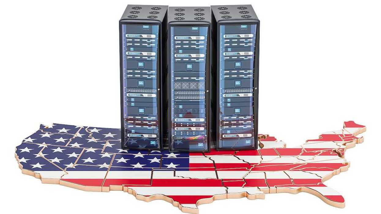 Data Center servers rack in USA concept 3D rendering
