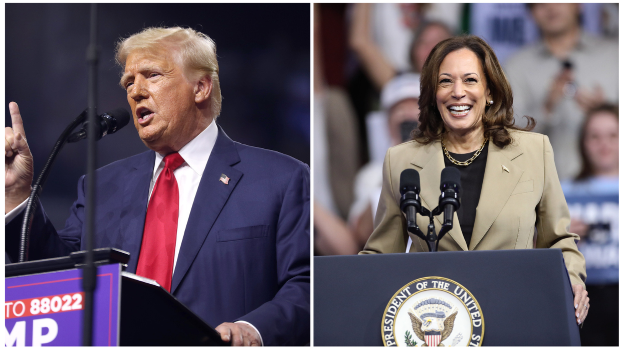 Donald Trump (left) and Kamala Harris (right) on a split screen
