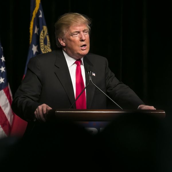 Donald Trump speaking at lectern