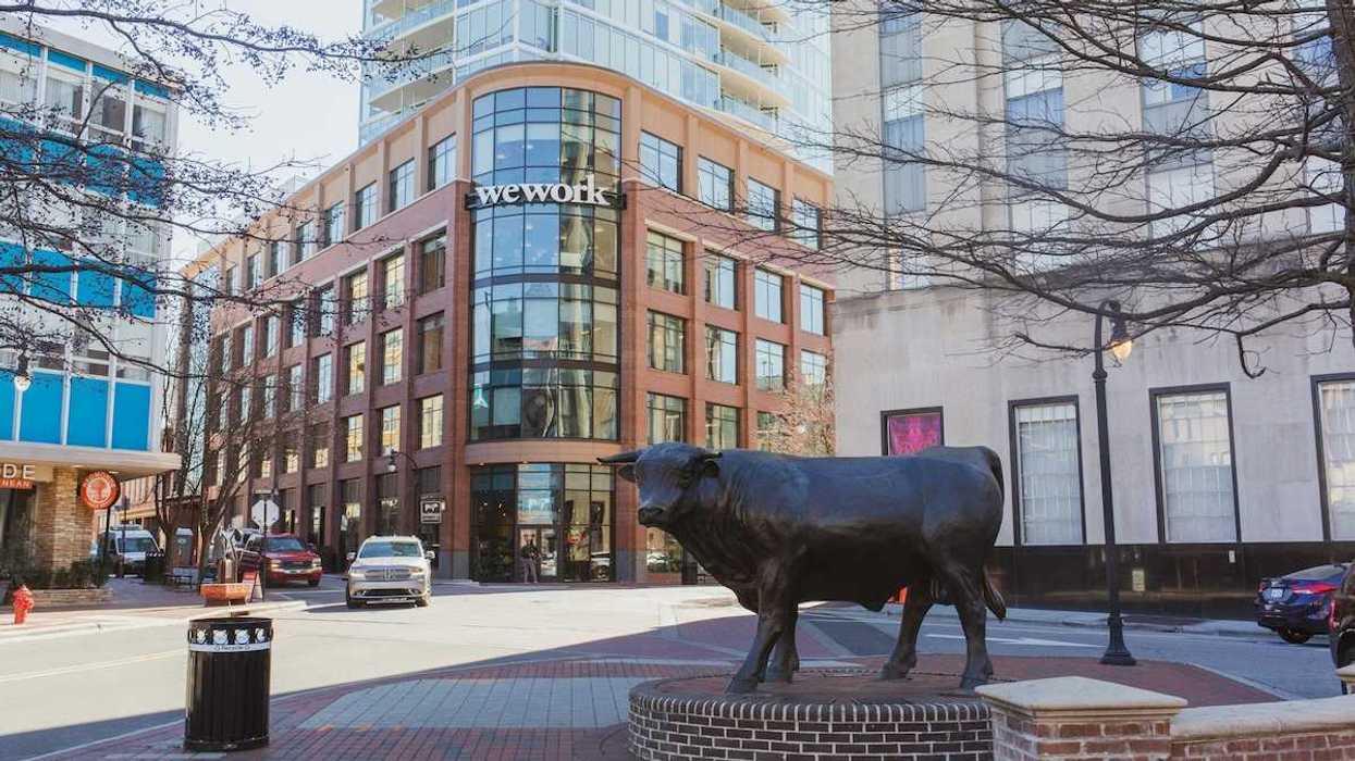 Downtown Durham, NC, featuring bull statue
