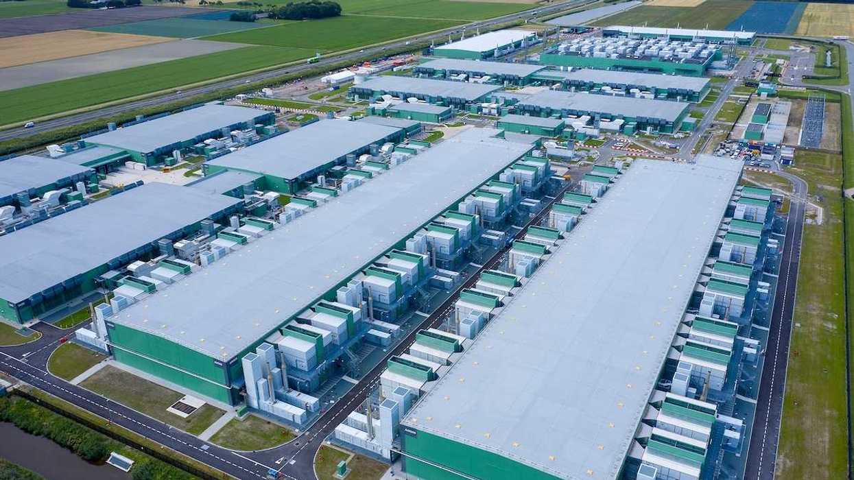Drone aerial view of new Microsoft data centers.