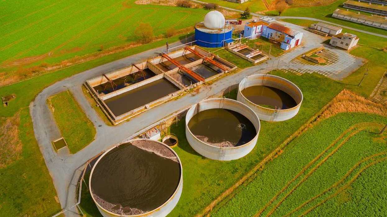 Drone shot of bio-gas manure digester on pig CAFO