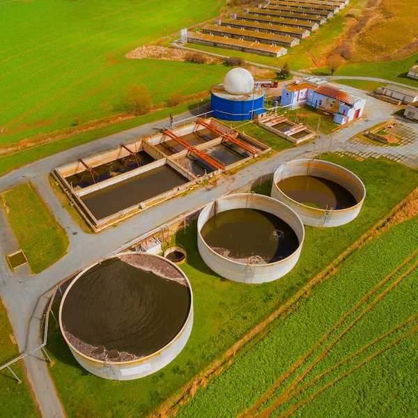 Drone shot of bio-gas manure digester on pig CAFO