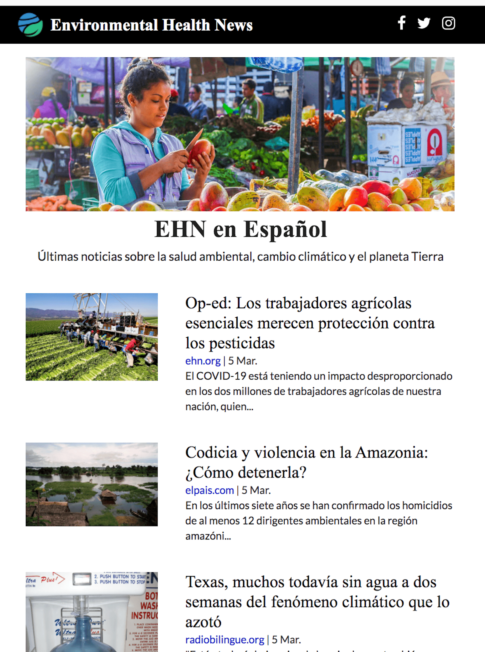 EHN en Español Newsletter de muestra