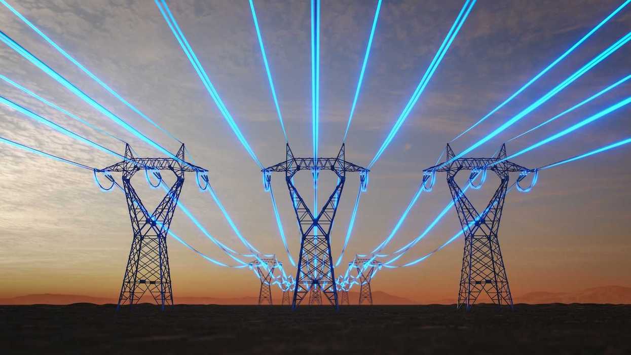 Electrical transmission lines with wire highlighted in blue effect